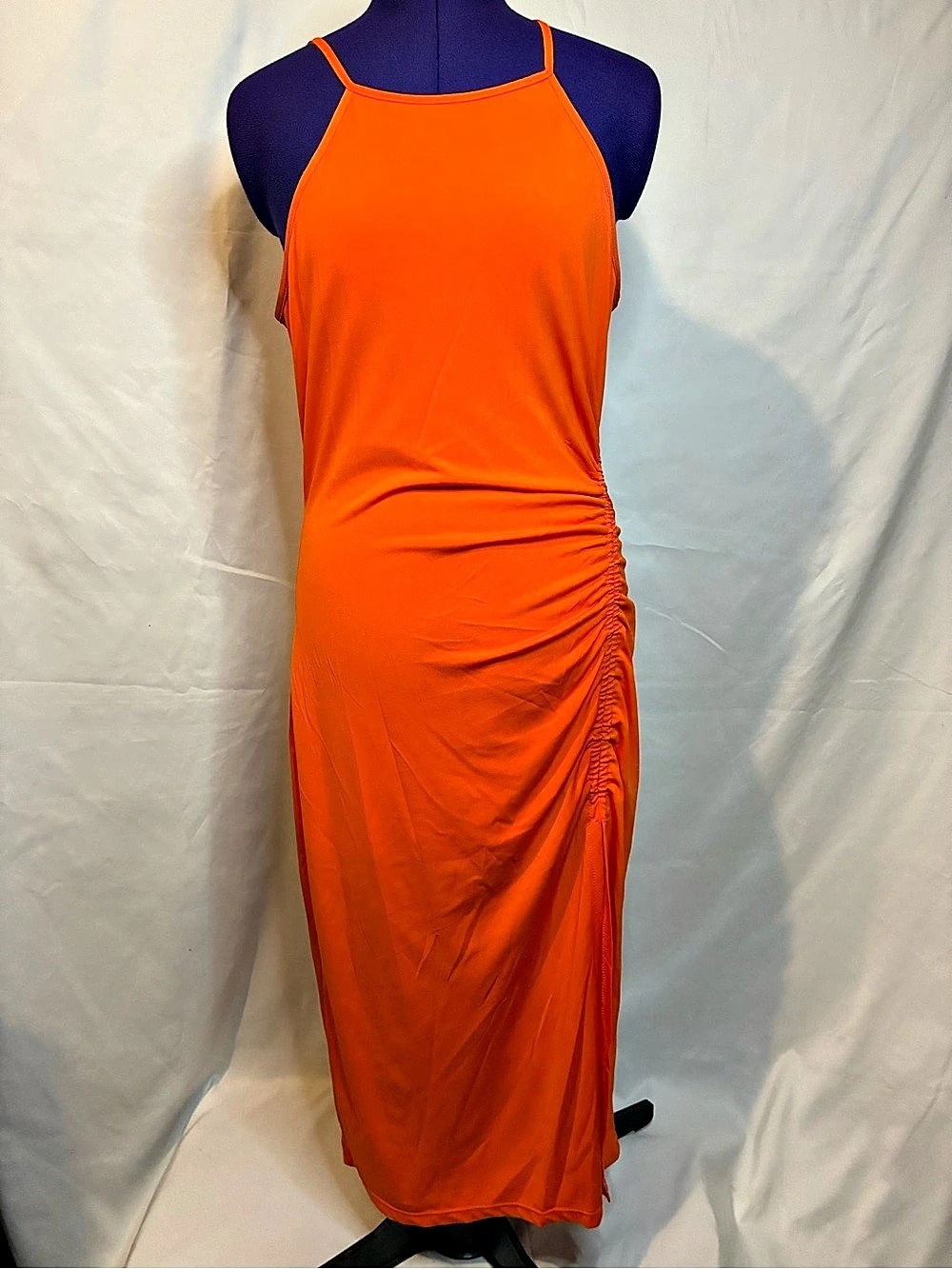 Planet Gold Orange Ruched Maxi Dress